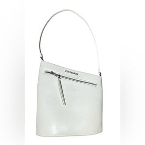 White Asymmetrical Steve Madden shoulder bag with silver accents
